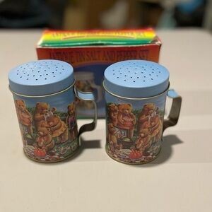 Diplomat antique tin salt and pepper shaker set With Box